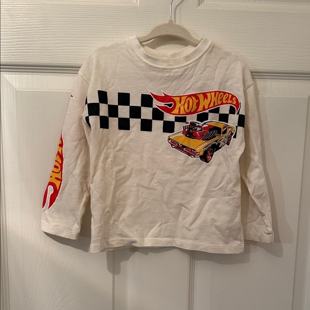 Zara Kids Hot Wheels Long Sleeve Tee - Cream with Red and Black